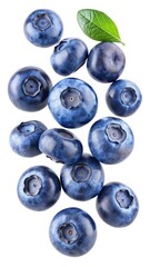 A Collection of Freshly Picked Blueberries with a Green Leaf
