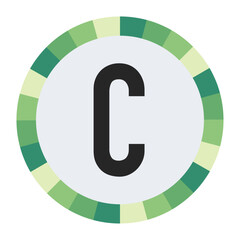 GRADIENT GREEN AND CREAM CIRCLE WITH PROMINENT OLIVE GREEN CAPITAL LETTER “C” IN THE CENTER ON A DARK BLACK BACKGROUND.