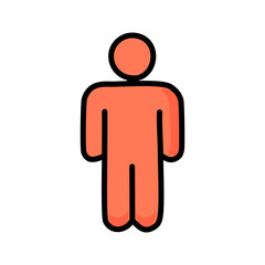 Vector man icon. Flat design style red person sign with black outline.