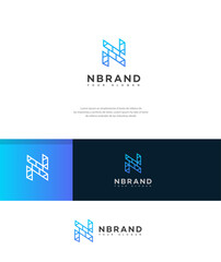 Modern Blue Gradient N Letter Logo Design Branding