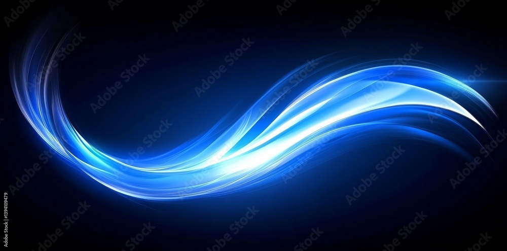 Poster abstract blue wave line glowing effect on a dark background, vector presentation design template for