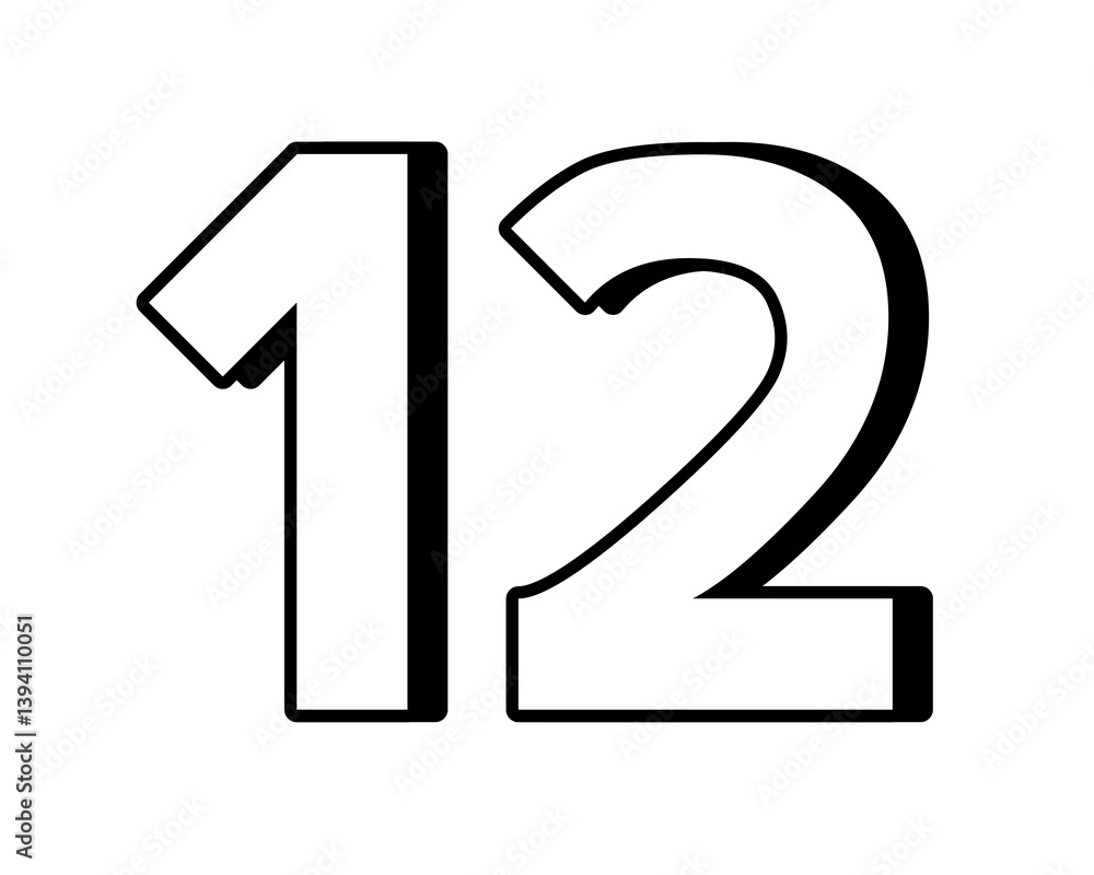 Poster number 12 white color sign symbol on transparent background for design elements