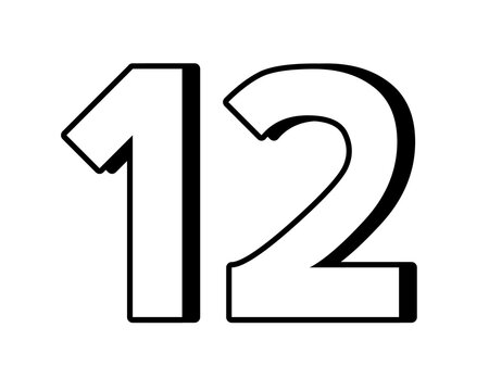 Number 12 white color sign symbol on transparent background for design elements