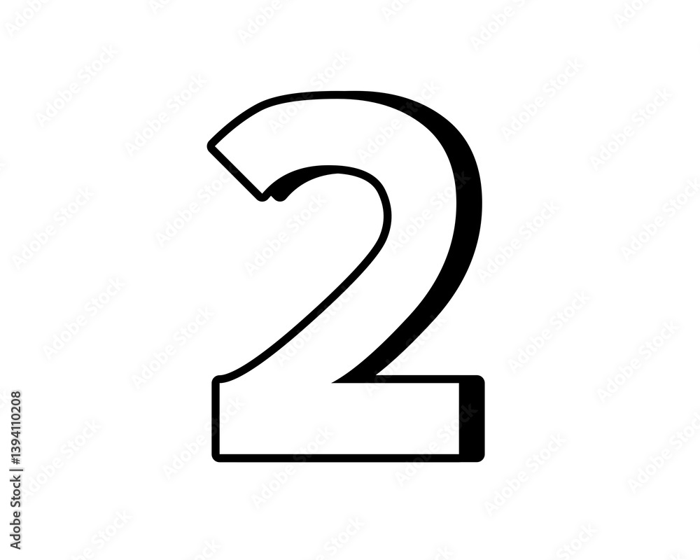 Poster number 2 two white color sign symbol on transparent background for design elements