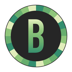 Graphic Image of a Circle with Lime Green, Emerald Green, and Off-White Gradients Featuring a Prominent Dark Green Capital Letter “B” on a Solid Black Background, enclosed in a black frame.