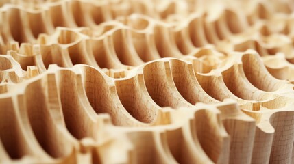 Abstract Wood Texture Background with Interlocking Carved Geometric Patterns in Warm Neutral Tone