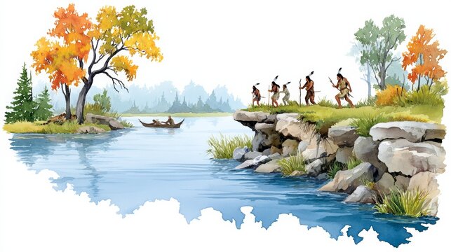 A Beautiful River Scene with Rocks and Trees in the Background to Celebrate Thanksgiving and Reflect on Historical Events