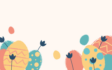 Easter eggs greeting card theme design background. Eggs, flower in pastel color background