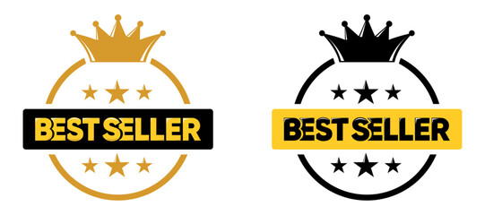 Best Seller Badge with Gold and Black Crown Design