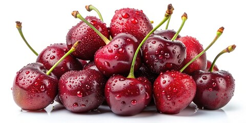 A Pile of Fresh Red Cherries with Water Droplets