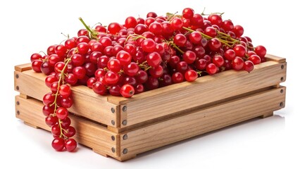A wooden crate full of fresh red currants ready for market