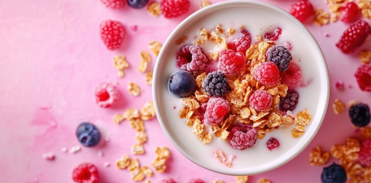 Berry muesli bowl healthy food concept for breakfast and diet
