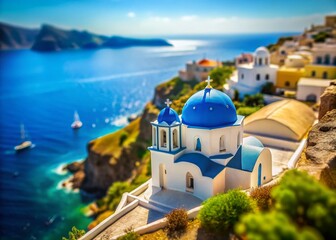 A Miniature Aegean Seascape TiltShift Magic Captures a Sunny Greek Church by the Sea