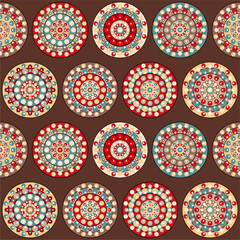 Seamless pattern with dot mandalas vector illustration background ethnic print for paper, pack, textile atc 