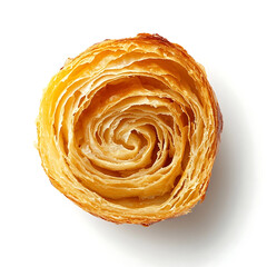 Fototapeta premium Golden and flaky croissant with a delicate buttery aroma perfectly layered crisp outer shell, isolated white background, modern art style