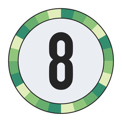 GRADIENT GREEN AND CREAM CIRCLE WITH PROMINENT OLIVE GREEN number &ldquo;8&rdquo; IN THE CENTER ON A DARK BLACK BACKGROUND, enclosed in a black frame.
