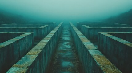 Obraz premium Foggy Concrete Maze Path