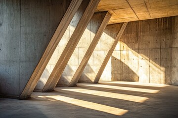Abstract empty concrete interior with sun rays and shadows, contemporary architecture background