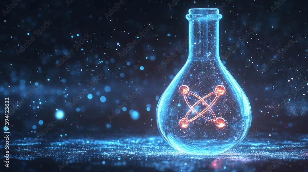 Poster atomic flask in a futuristic lab