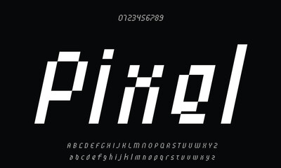 Obraz premium Speed Pixel Italic Regular vector font alphabet with numbers