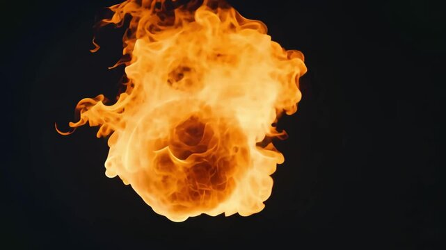 Dramatic fireball flame against a dark background illuminating the surroundings with intense heat, fireball flame burn on black background video background Seamless ing quality