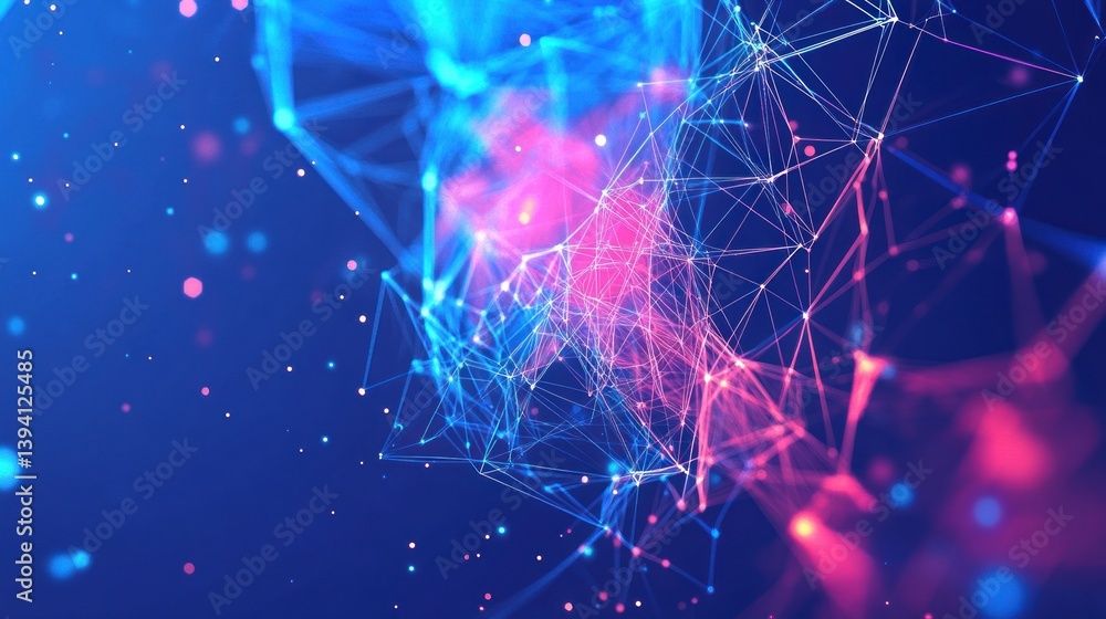 Poster abstract network of glowing particles in space