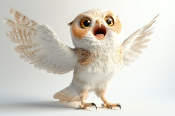 Naklejka premium A cute, cartoonish barn owl with large eyes and outstretched wings, appears joyful and expressive.