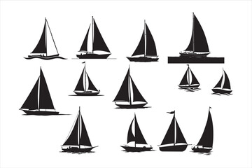 Black and white sailboat Silhouette vector and illustration