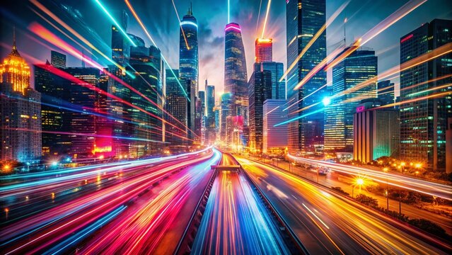 Abstract Night Cityscape A Symphony of Rushing Lights Surreal Urban Photography