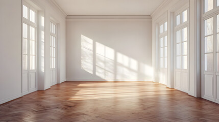living room with bare walls and a wooden floor, creating a blank slate that invites creativity and customization 