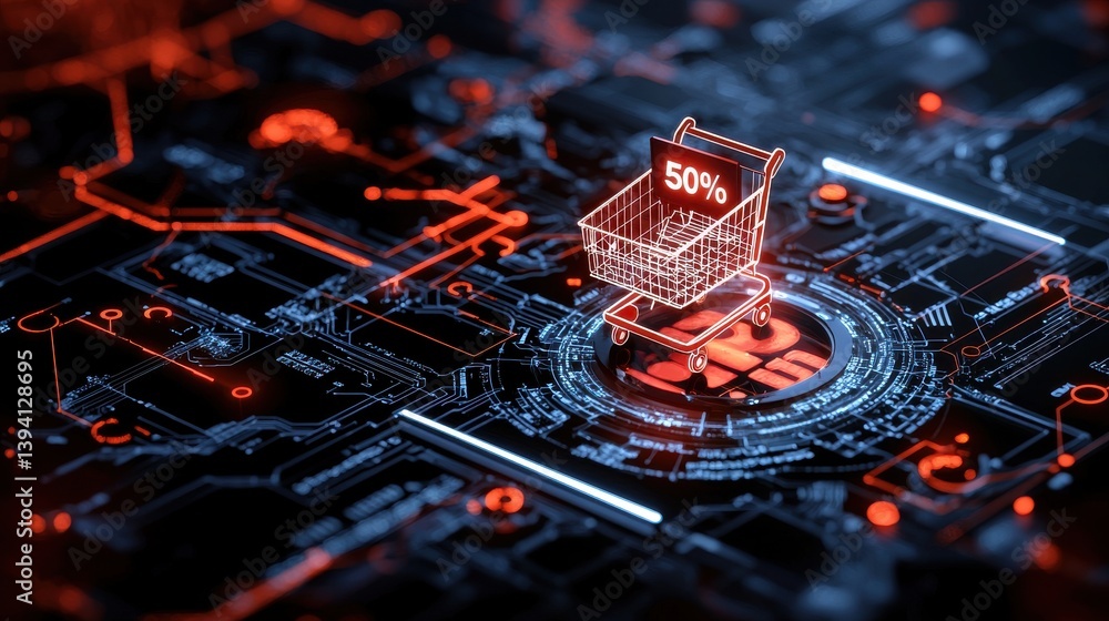 Poster an abstract futuristic digital technology composition featuring a circuit board like design with a s