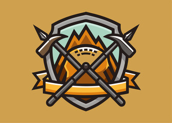 Hand drawn mining logo template. mining cartoon vintage hand drawn illustration style.