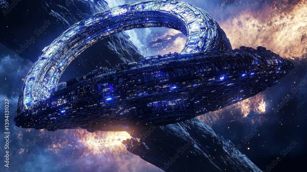 Poster spectacular alien fractal spacecraft executing interstellar travel through folded space, alien fract