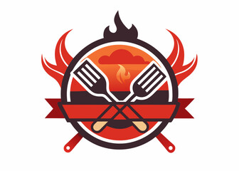 BBQ or grill tools icon. Detailed barbecue logo template. Vector illustration.