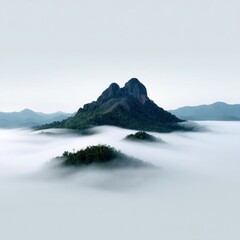 Fototapeta premium Misty mountain landscape serenity nature's beauty aerial view tranquil environment scenic vistas