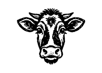 Silhouette Cows head. Hand drawn in a graphic style. Vintage vector engraving illustration