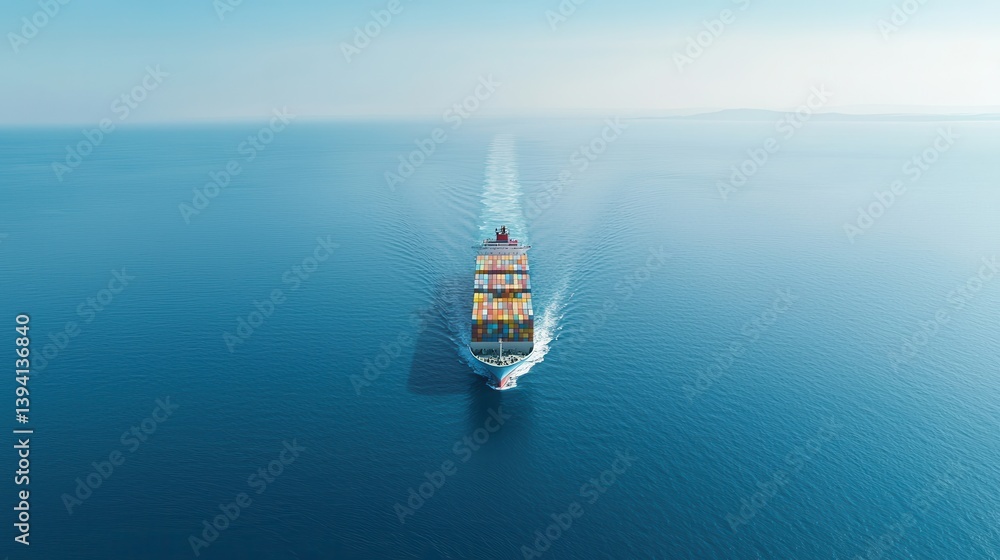 Poster a large container ship navigates the vast tranquil waters of the open ocean carrying cargo on an int