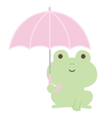 傘をさすかわいいカエルのベクターイラスト。梅雨