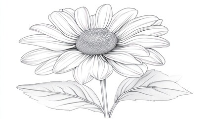 Obraz premium Detailed Line Drawing of a Sunflower-like Flower