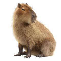 Fototapeta premium Realistic Capybara Sitting with Relaxed Expression Transparent Background