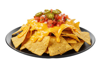 Delicious nachos topped with melted cheese, fresh tomatoes, and jalapenos