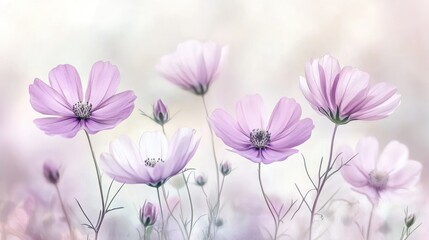 Fototapeta premium Delicate Pastel Cosmos in Soft Bloom