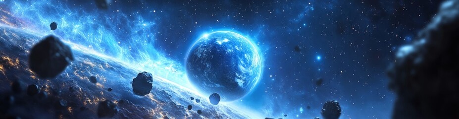 Obraz premium Cosmic Planet in a Nebula