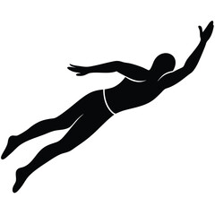 Silhouette Of A Person Swimming Reaching Forward Athletic Activity In Black And White.