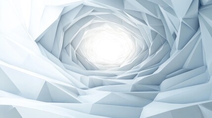 Abstract white polygonal tunnel, light at the end