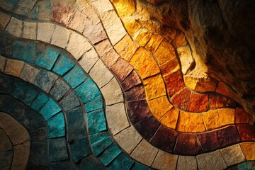 Obraz premium A mesmerizing mosaic artwork with earthy tones creating a dynamic wave pattern.