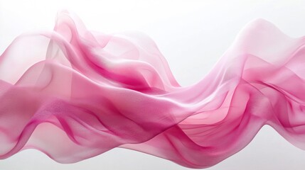 Obraz premium Elegant Pink Sheer Fabric Wave Flowing Smoothly Against a Bright White Background