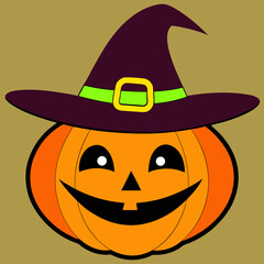 jack-o'-lantern, witch hat pumpkin, glowing pumpkin face, vintage Halloween art, Halloween Vector Design