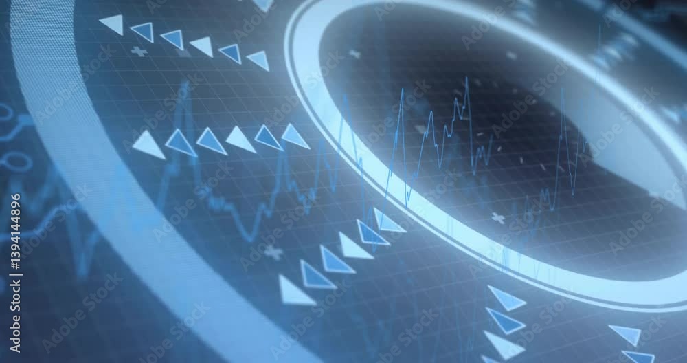 Poster animation of futuristic digital interface with graphs and patterns in blue tones