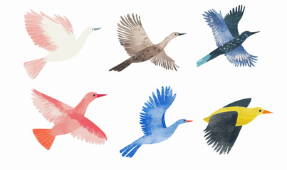 Obraz premium Minimalist Watercolor Birds: Vector Art Collection Symbolizing Freedom and Nature